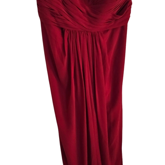 Davids Bridal Long Strapless Chiffon Dress w/Pleated Bodice Apple Red size 8 NWT - Picture 4 of 11
